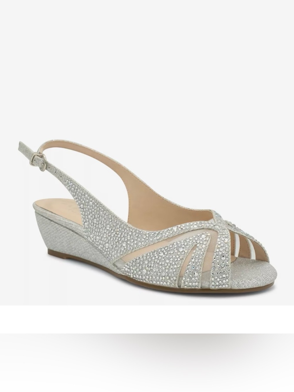 Paradox London Jocelyn Silver Rhinestone Slingback Wedge Sandal